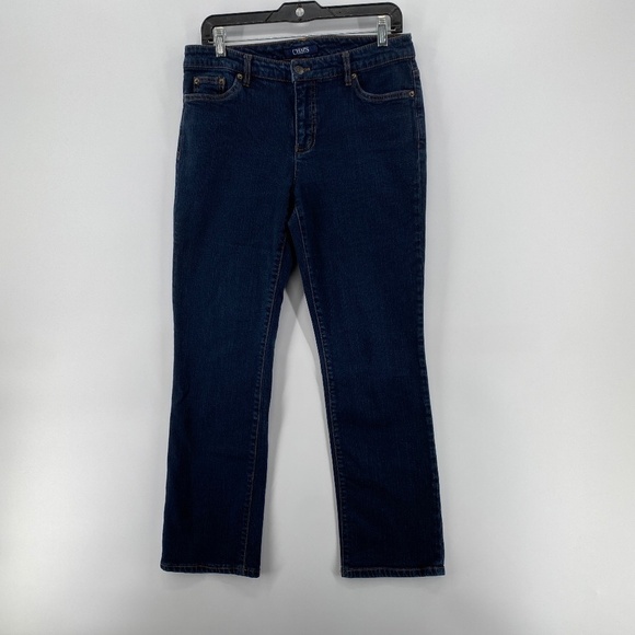 Chaps Jeans Women's Size 8 Straight Leg Dark Blue Denim 5 Pocket Stretch - Picture 1 of 11